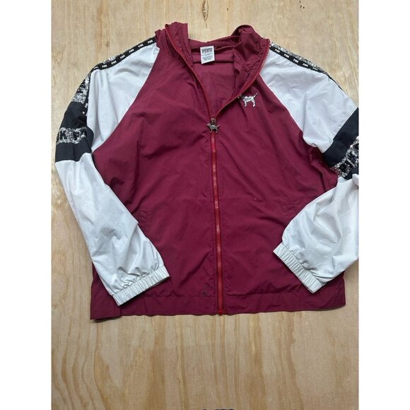 Victoria's Secret PINK Campus Anorak Sequin Jacket M L Dog Logo Y2K Burgundy - Picture 1 of 12